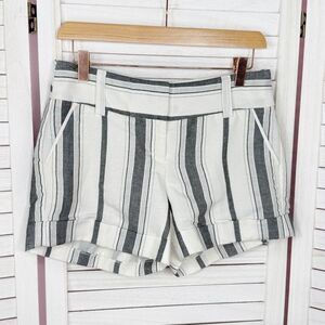 Express Midi Striped Cuffed Linen Blend Dress Shorts Grey White Size 0